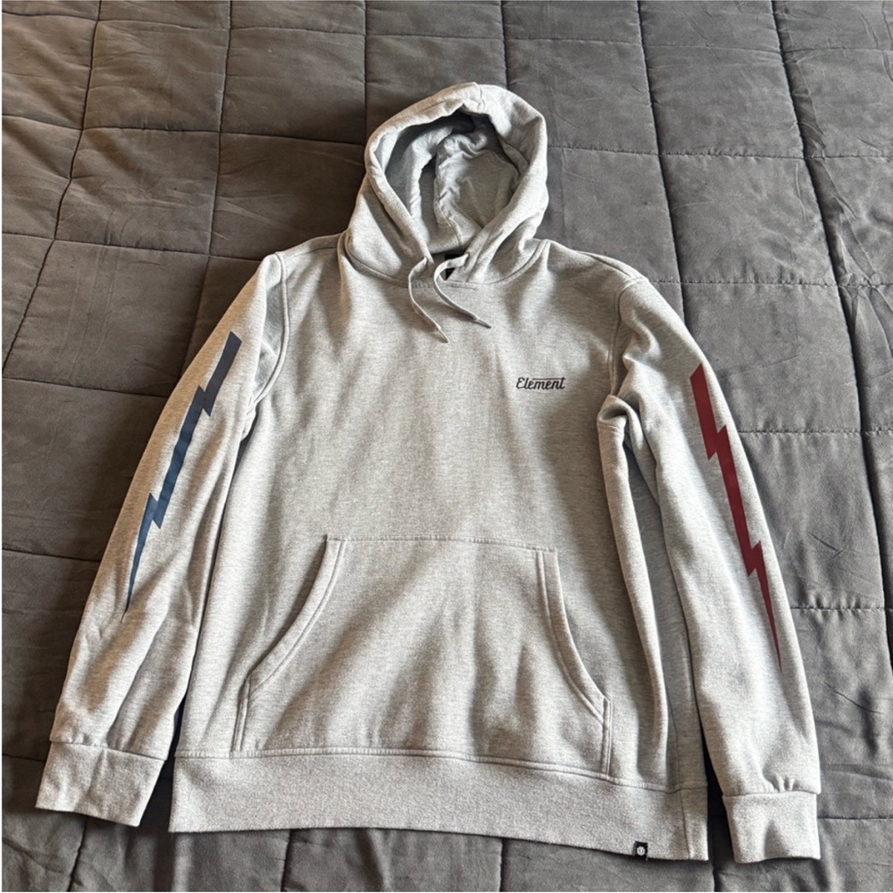 Element 🛹 Gray Hoodie with Dual Lightning Sleeve Design ⚡️